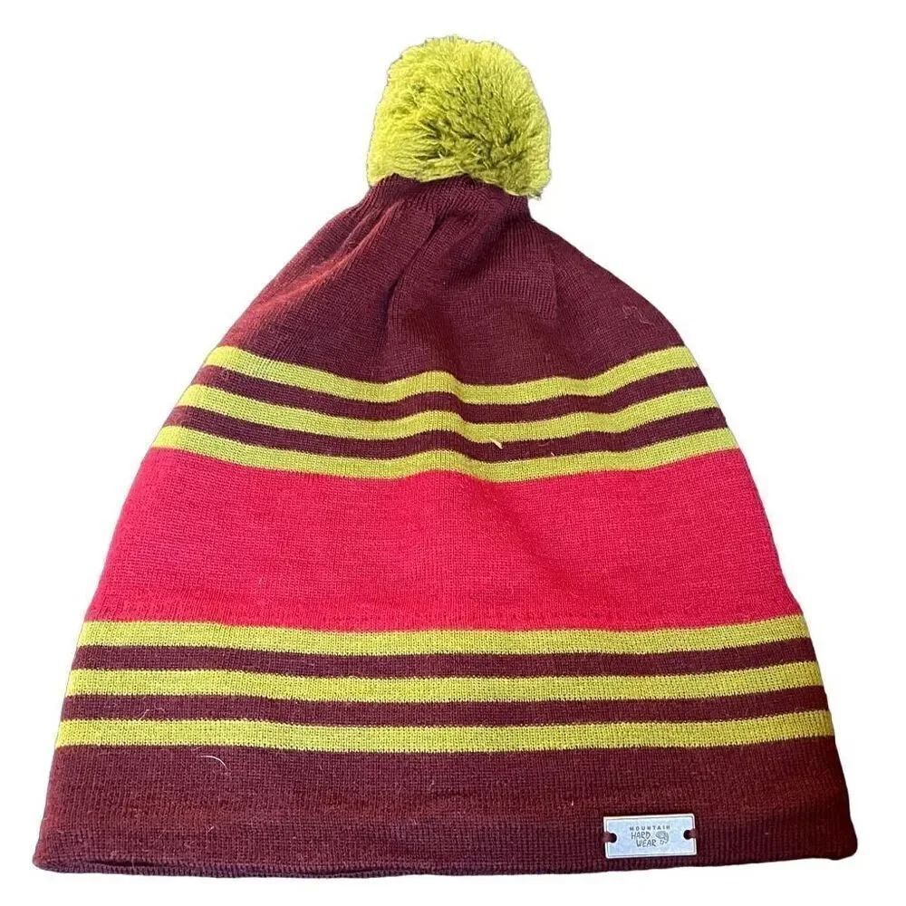 Mountain Hardware Unisex Hat Knit Beanie OS Pompom Olive Green Brick Red Maroon